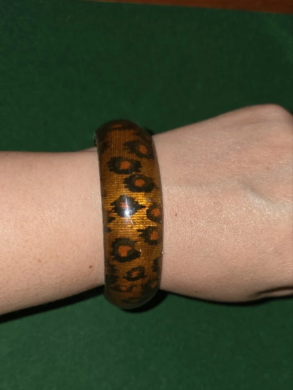Leopard Print Resin Bangle Bracelet in Brown